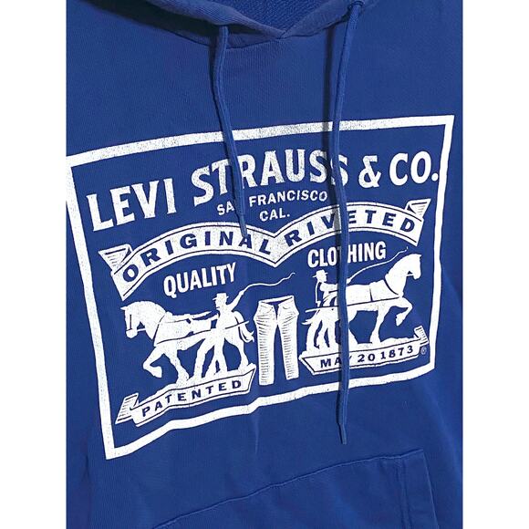 Levis Strauss Logo Two Horse Pullover Hoodie Blue Checkered Mens S Retro Y2K - Picture 5 of 10